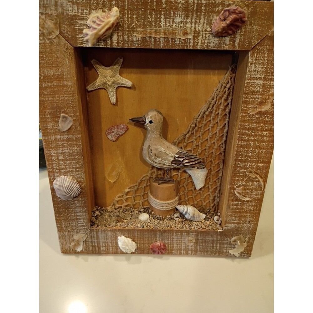 VTG NAUTICAL Shadow Box Wall Decor/  Seashore Distressed Framed Shadowbox  Art